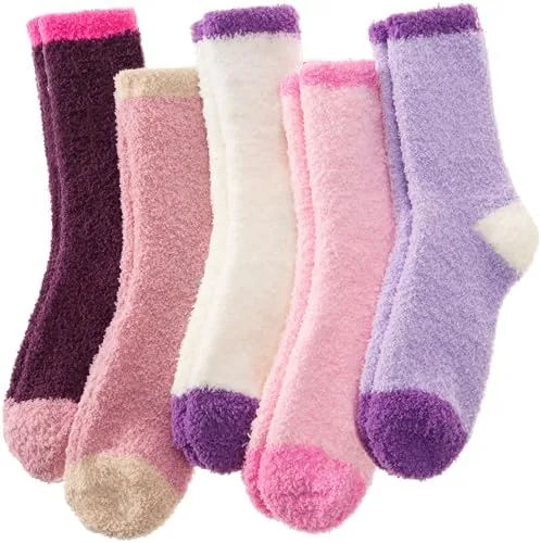 antsang fuzzy slipper socks for women men fluffy warm winter socks valentines galentines day christmas gift stocking stuffers 5 pairswhitepurplepinkl