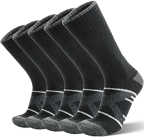 antsang merino wool socks for men women thermal winter hiking warm thick crew cozy boot work gift socks stocking stuffers 5 pairs blackl
